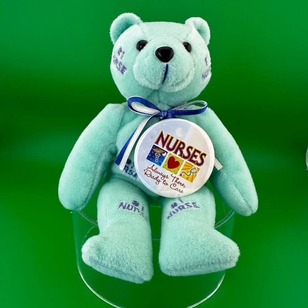 BLUE PLUSH BEAR WITH RIBBON AND PIN 